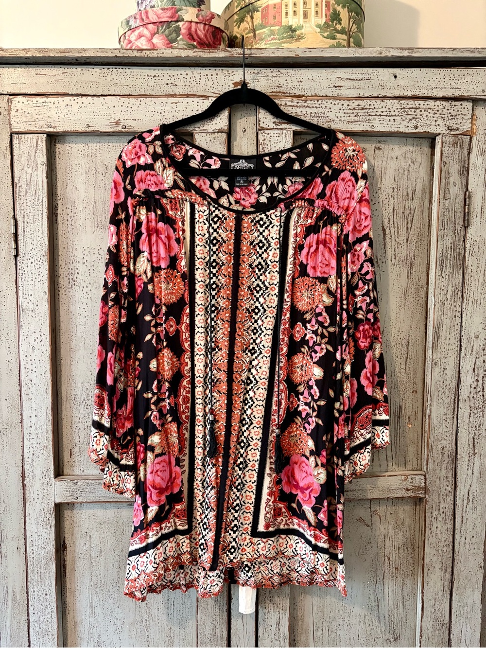 Angie Floral Border Mini Dress - Black & Pink